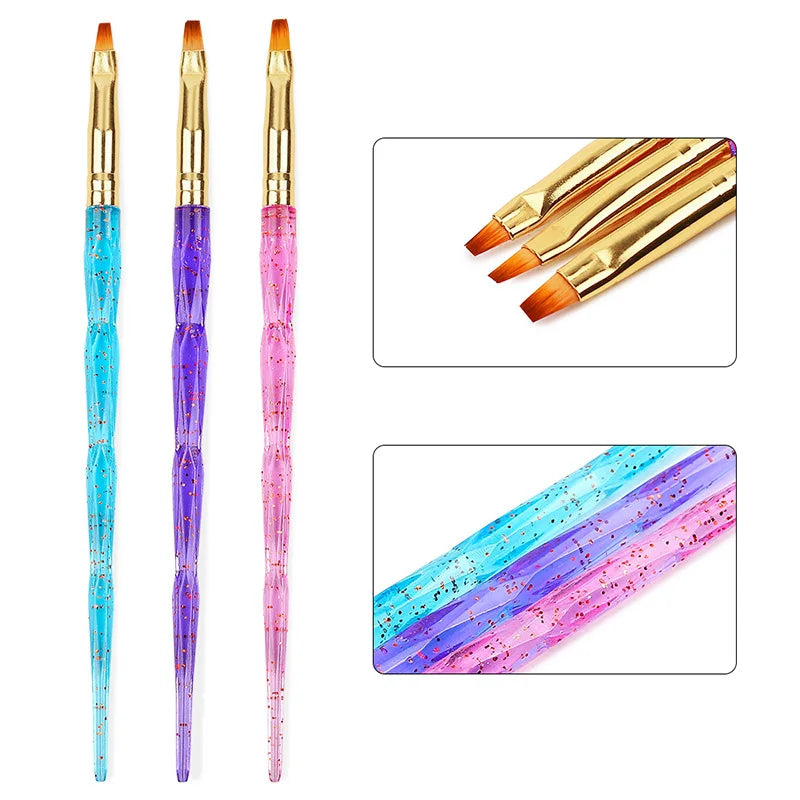 3pcs Acrylic Painting Pen with Biscuit Spiral Handle UV Gel Drawing Brush Set for Manicure Nail Design