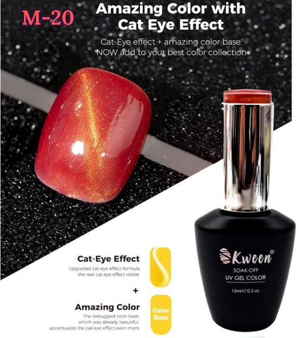 KWEEN Cat Eye Gel Nail Polish, 15ml Soak Off UV LED Glitter Magnetic Gel Nail Polish, Gold Brown Cateye Gel Polish for Manicure