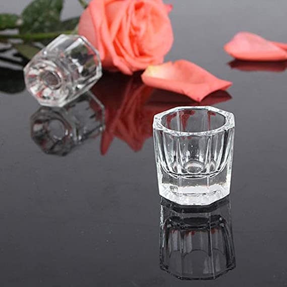 2 Pack Dish Cups for Nail Art Acrylic Liquid - Clear Glass Nail Monomer Liquid Bowl Dish Acrylic Powder Holder, Acrylic Glass Jar for Nails (clear-2pcs)