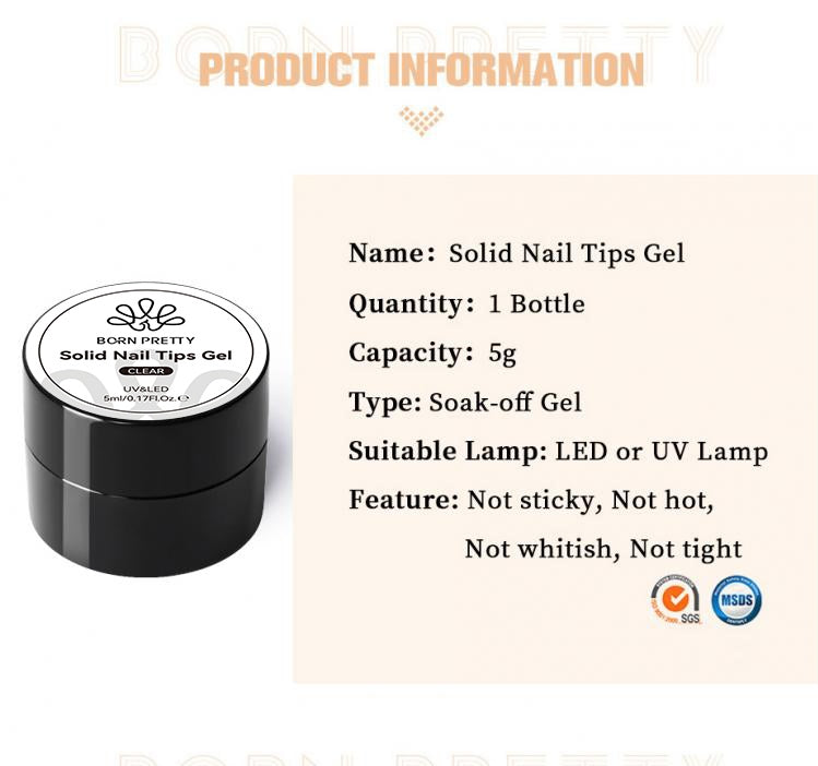 Born Pretty Solid Nail Tips Gel 5g Transparent UV LED Function Gel UV Lamp Nail Extension Absorb the Nail Art Gel Varnish