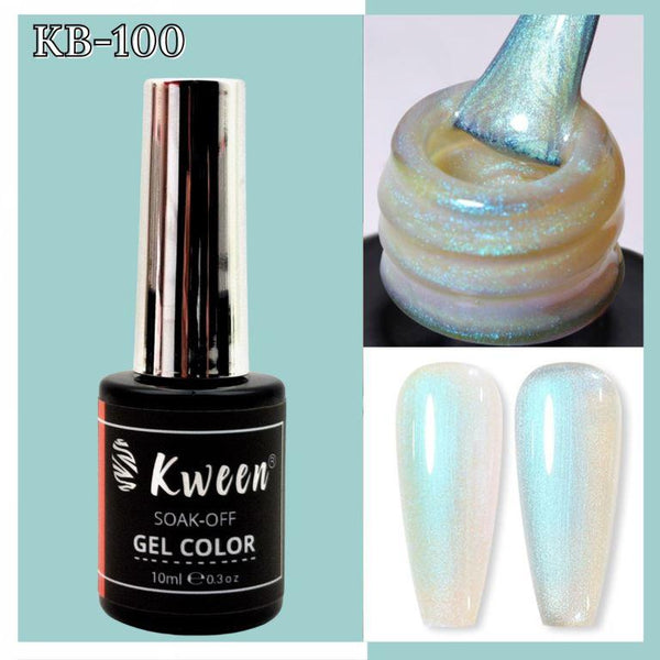 KWEEN Aurora Pearly White Blue Shiny Glitter Soak Off UV LED Nail Gel Polish For Manicure