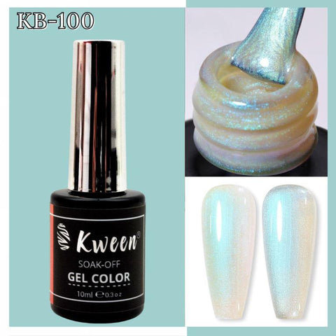 KWEEN Aurora Pearly White Blue Shiny Glitter Soak Off UV LED Nail Gel Polish For Manicure