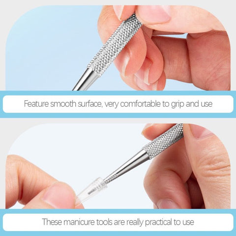 Stainless Steel Nail Cuticle Pusher Tools Dual Ended Cuticle Remover Self-Adhesive 240/180 Grit Sandpaper Sheets Nail Care Replacement for Women Girls