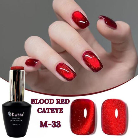 KWEEN Cat Magnetic Eye Gel Nail Polish Ruby Red Glitter Shiny Sparkle Crystal Gel Nail Polish Magnetic Nail Polish Salon DIY at Home