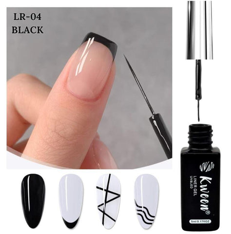 KWEEN Gel Liner Nail Art Polish Set Gel Liner Nail Art Kit For Nail Design, 4 Colors Black White Gold Silver Design Paint with Thin Brush for French Tip Manicure DIY Nail Art