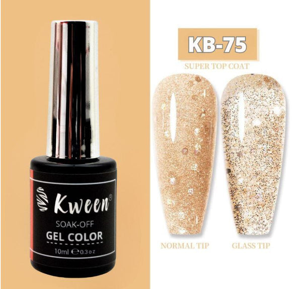 KWEEN Glitter Diamond Light Gold Gel Nail Polish UV LED Soak off Sparkle Shinny Color Nail Art Gel Polish Home DIY Manicure