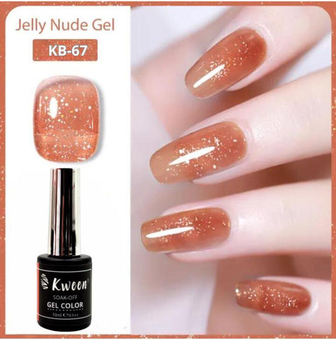 Kween Jelly Crystal Platinum Glitter Chunks Gel Nail Polish Translucent Coral Caramel Amber Brown Autum Color Soak Off UV LED Manicure Gel