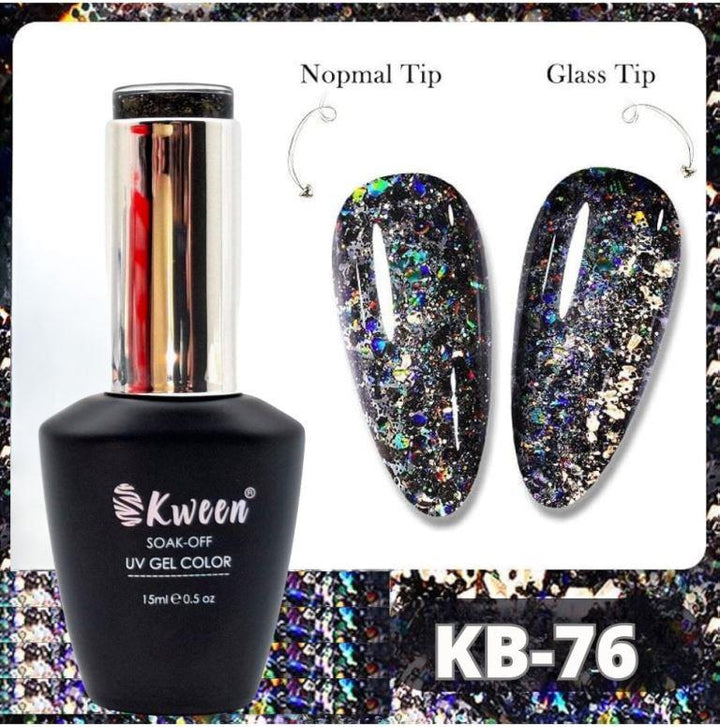 KWEEN Laser Holographic Black Glitter Sequins Gel Nail Polish Sparkly kween-laser-holographic-black-glitter-sequins-gel-nail-polish-sparkly