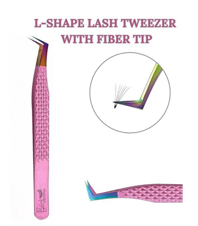 BLINK Professional Fiber Tip Tweezers for Lash Extensions. Craft Perfect Lashes Fans with Strong Grip Narrow L-Type 75° Mega Volume Eyelash Tweezers. Anti-Slip & Easy on Hands Nano Tip Lash Tweezers