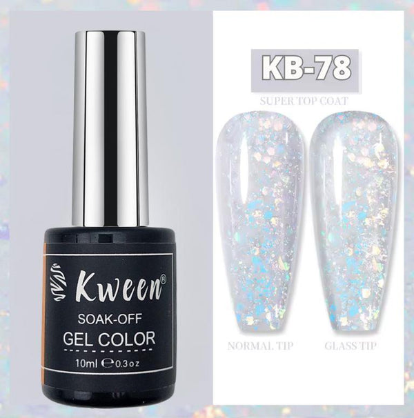 KWEEN White Icy Glitter Gel Nail Polish Shiny Holo Soak Off UV Nail Gel For Nail Art Manicure
