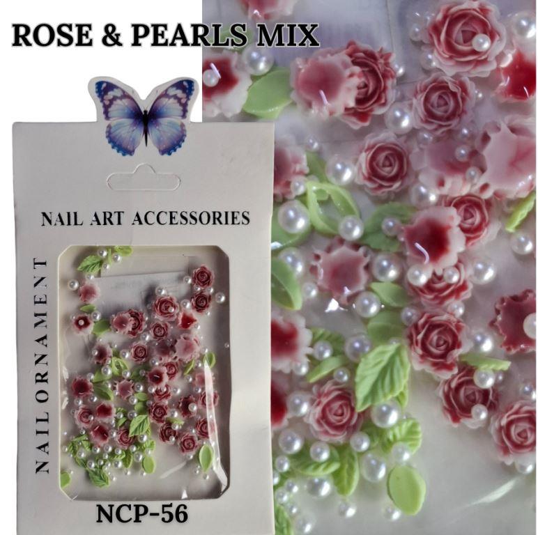 3D Rose Flower Nail Art Charms with Green Leaf, Mixed Colours Resin Rose Nail Decoration Kit for DIY Nail Designs Manicure Accessories