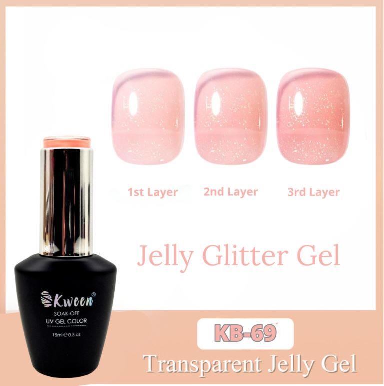 KWEEN Peach Glitter Jelly Gel Nail Polish Soft Peach Jelly Sheer Translucent Neutral Shiny Shimmer UV Gel Soak off For Manicure