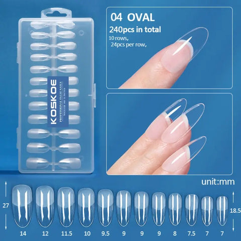 KOSKOE 240pcs Soft gel Nail Tips Transparent Full Cover Fake Press on Nails For Professional Manicures