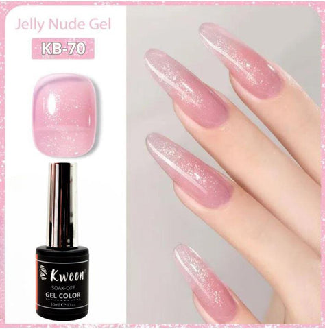 KWEEN Pink Glitter Jelly Gel Nail Polish, Pastel Pink Colorful Jelly Translucent Neutral Holographic Shimmer Iridescent Sparkly Salon Home DIY UV Manicure Nail Gel