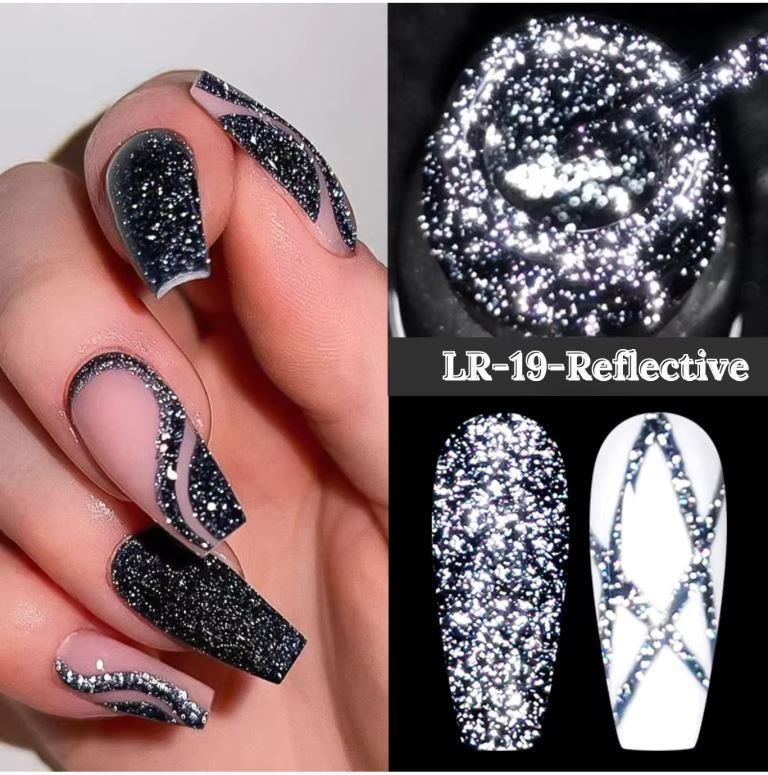KWEEN Black Reflective Glitter Liner Diamond Shine Soak Off UV Nail Gel For Manicure