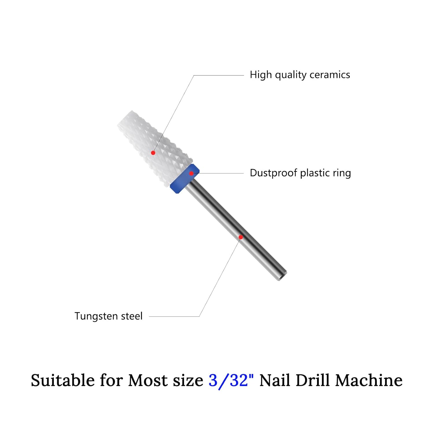 Umbrella Ceramic Bit 3/32" Shank Size - (Ceramic, Fine/Medium Grit) - Fast remove Acrylic or Hard Gel Nail Drill Bit for Manicure Pedicure Salon Professional or Beginner