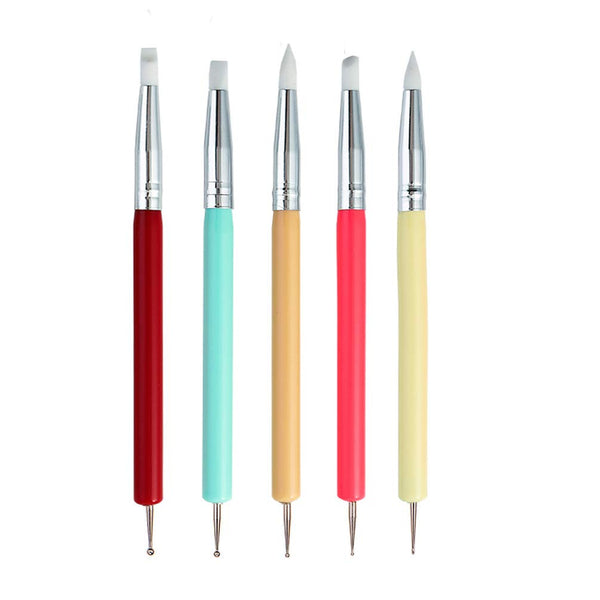 5-Piece Dual-Ended Nail Art Dotting and Silicone Sculpting Tool Set