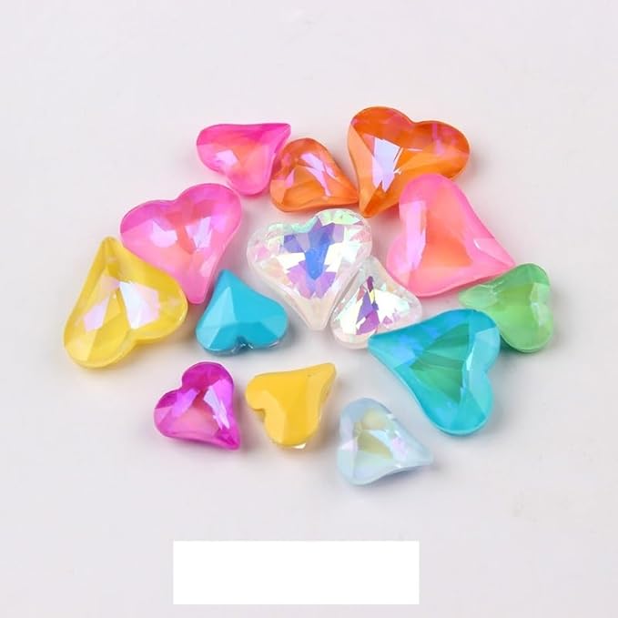 20 PCS Mocha Diamond Nail Charms Heart Shape Rainbow Color Crystal Sparkle Nail Art Rhinestone Jewelry 3D Manicure Decor