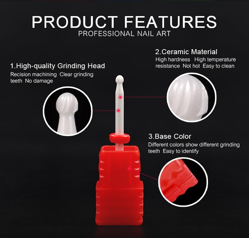 SMALL BALL Ceramic Nail Drill Bits 3/32 Ball Shape Nail Drill Bits Set for Acrylic Gel Nails Professional Rotary Burrs Electric Manicure Pedicure Nail File