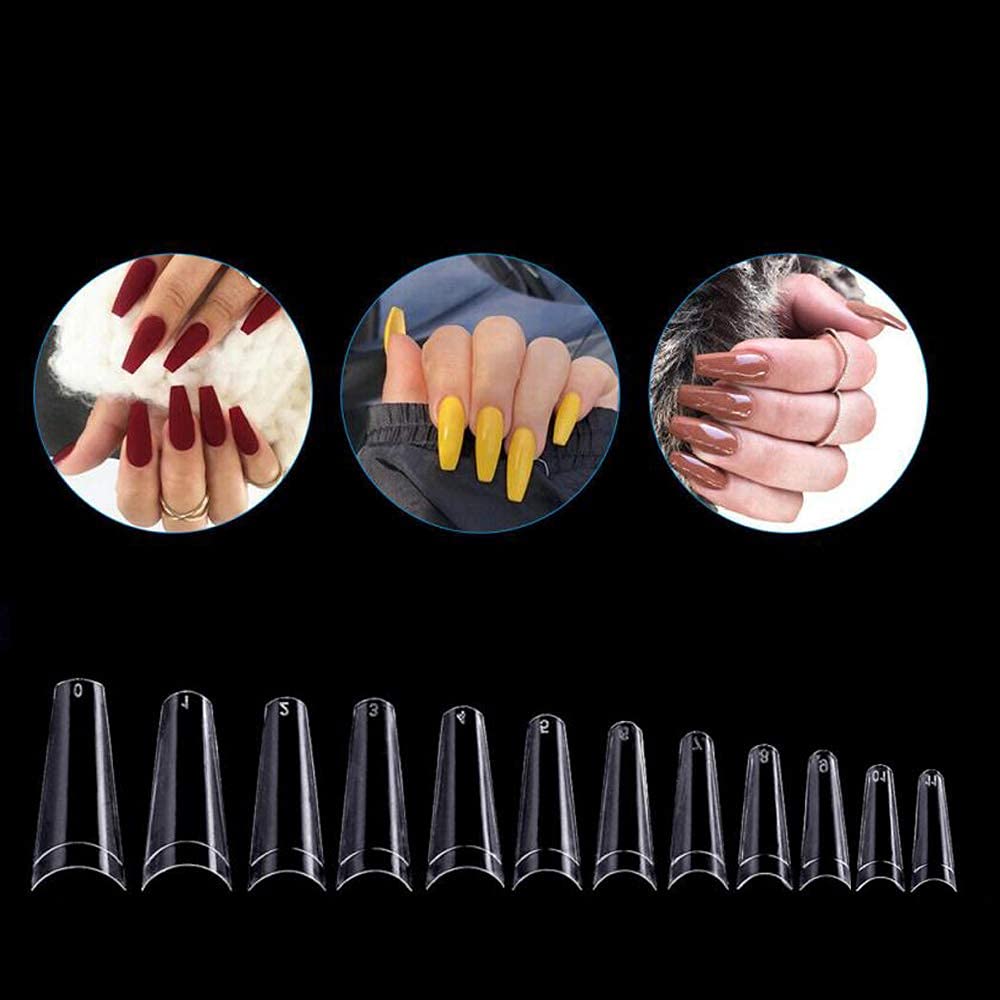 Clear Long Coffin Nail Tips Ballerina Acrylic Nails Half Cover Artificial Nails Refill Pack for Salon and Home DIY Nail Art