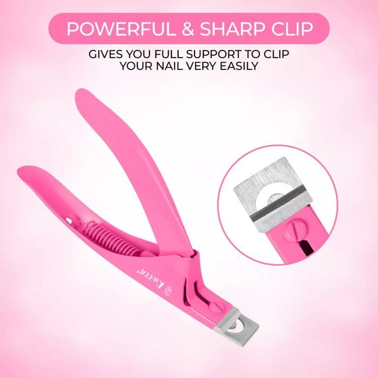 KWEEN Pink Premium Nail Clippers for Acrylic And Fake Nails, Sharp Blade Clip Tool