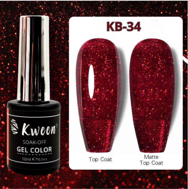 KWEEN Red Disco Nail Gel Polish Glitter Effect Sparkling Soak Off Gel Semi Permanent For Manicure Nail Art UV Gel