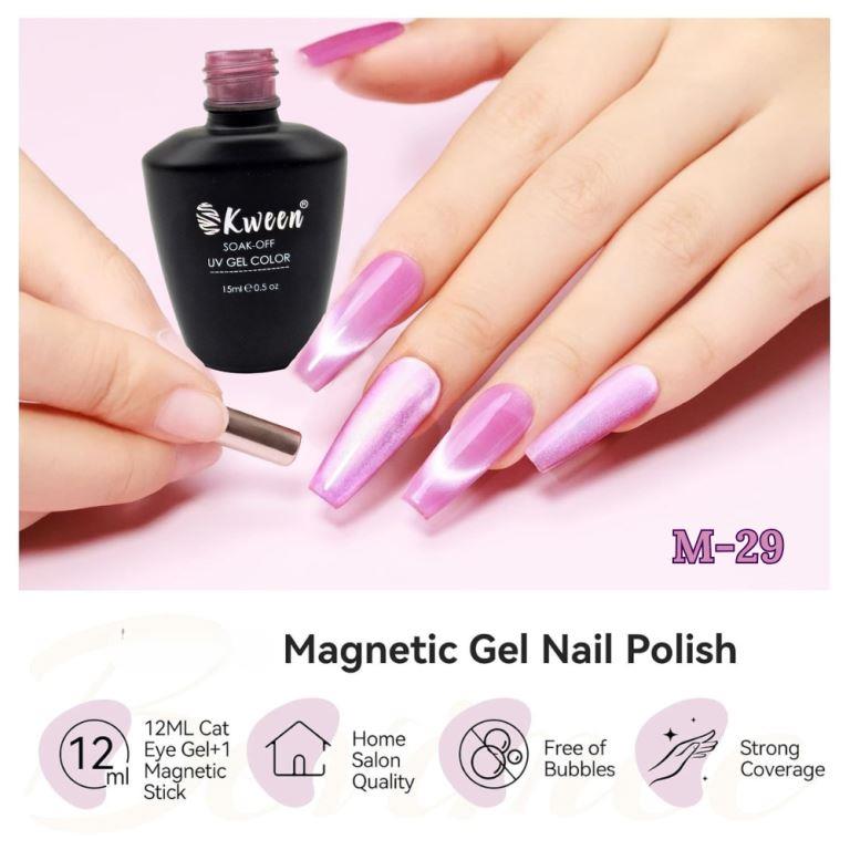 KWEEN Cat Eye Gel Nail Polish 15ml, Moonlight High Gloss Purple Gel Polish with Magnet, Silk Smooth Magnetic Gel Polish For Manicure