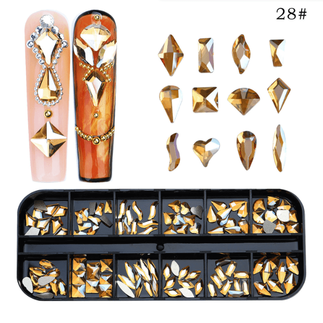 Premium Nail Art Rhinestone Set 12 Unique Shapes & Mixed Sizes for Stunning Nail Designs.