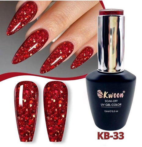 KWEEN Christmas Red Glitter Gel Nail Polish Sparkly Shiny Red Gel Polish Nail Art Design Manicure DIY at home