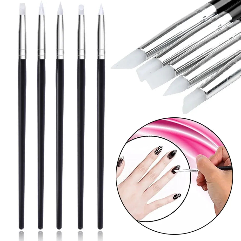 Professional Silicone Nail Art Brush Set  5-Pcs Nail Art Brushes For Salon and Home Use.