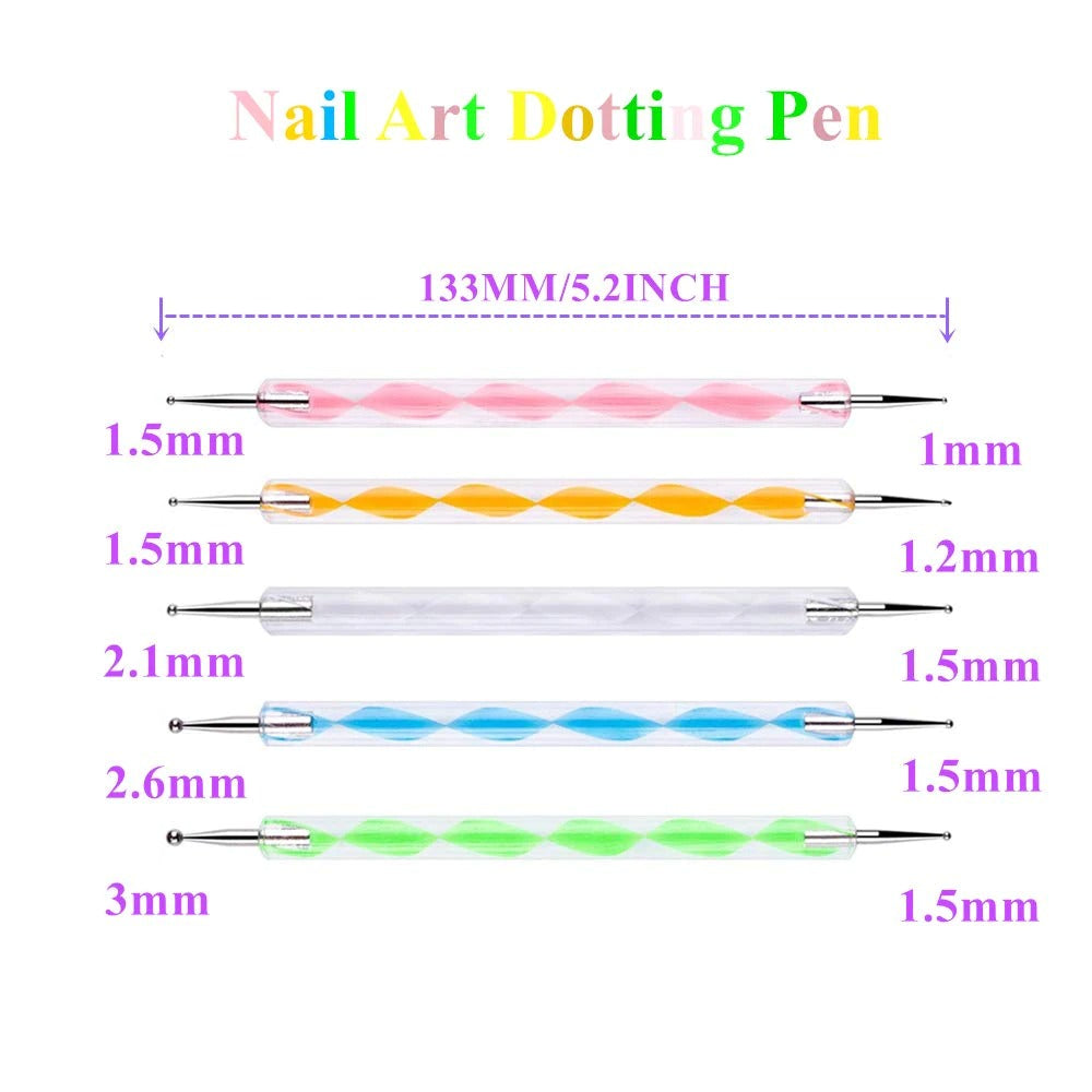 5Pcs/Set Professional 2 Ways Nail Art Dotting Pen Swirl Nail Art Rhinestones Gems Picking Crystal Dotting Pen Manicure Tools