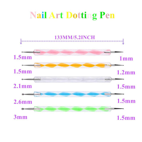 5Pcs/Set Professional 2 Ways Nail Art Dotting Pen Swirl Nail Art Rhinestones Gems Picking Crystal Dotting Pen Manicure Tools