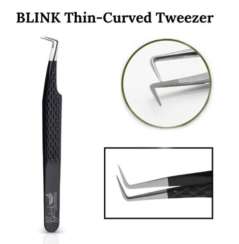 BLINK Professional Fiber Tip Lash Tweezers Set Stainless Steel Lash Extension Tweezers for Classic and Volume Lashes (Black)