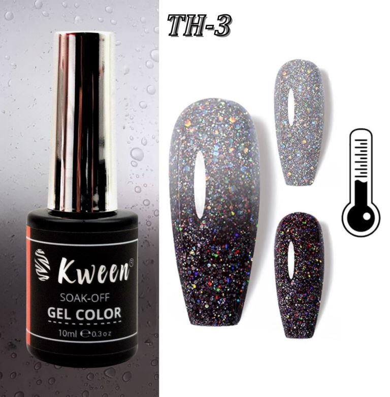 KWEEN 10ml Thermal Nail Polish Black Shiny Glitter Varnish UV Soak Off Temperature Color Changing Gel Polish For Manicure