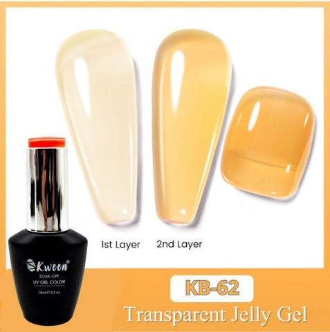 Kween Jelly Gel Nail Polish Sheer Jelly Mustard Yellow Gel Polish Crystal Transparent Gel Color For Nail Art and Manicure