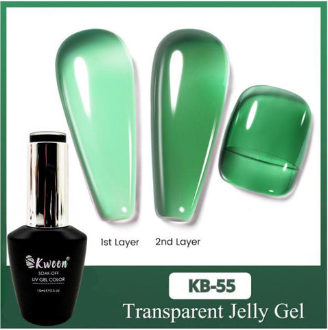 Kween Jelly Water Deep Green Gel Nail Polish Dark Green Nail Polish UV/LED Soak Off Gel Polish for Autumn and Winter