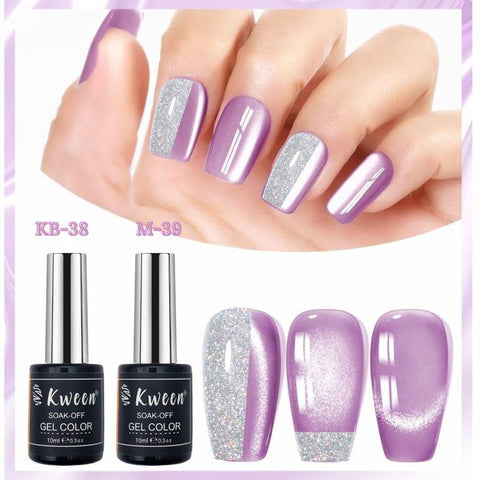 KWEEN 2Pcs/Set 10ml Lilac Cat Magnetic Gel Polish with Silver Glitter Gel Polish