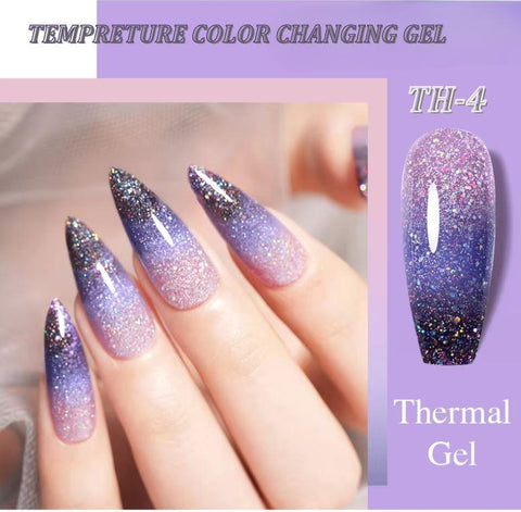 KWEEN Thermal Gel Nail Polish 10ml Shiny Glitter Purple 3 Layers Temperature Color Changing Gel Semi-Permanent Varnish Gel Polish For Manicure