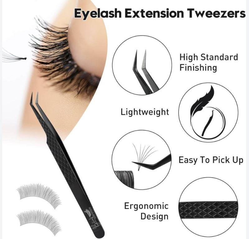 BLINK Professional Fiber Tip Lash Tweezers Set Stainless Steel Lash Extension Tweezers for Classic and Volume Lashes (Black)