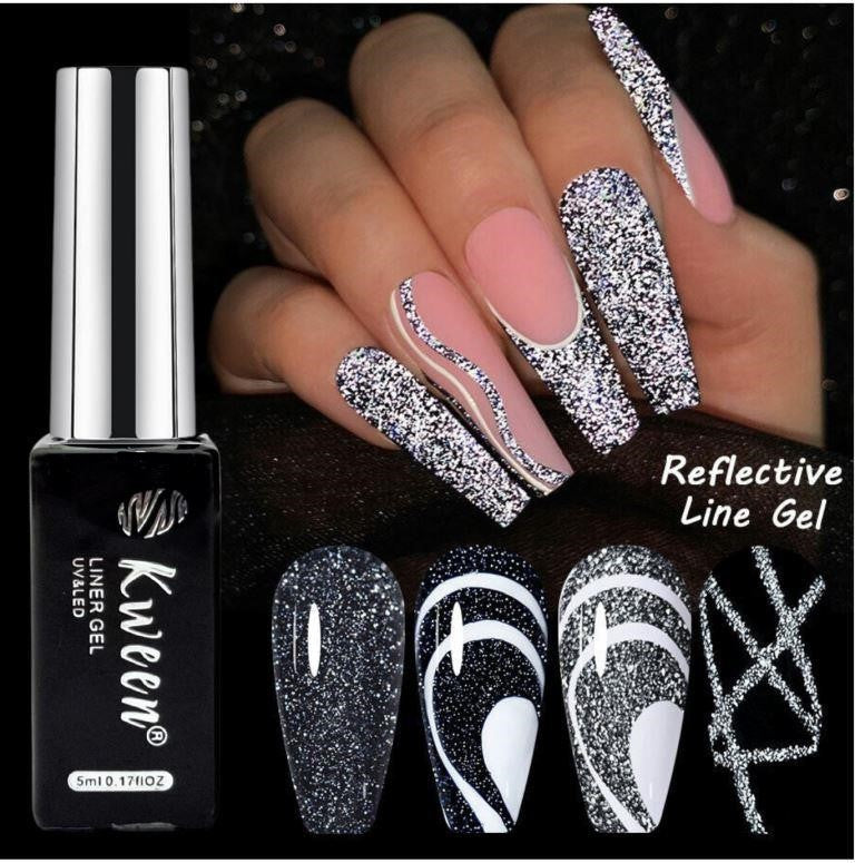 KWEEN Black Reflective Glitter Liner Diamond Shine Soak Off UV Nail Gel For Manicure