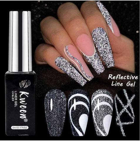 KWEEN Black Reflective Glitter Liner Diamond Shine Soak Off UV Nail Gel For Manicure