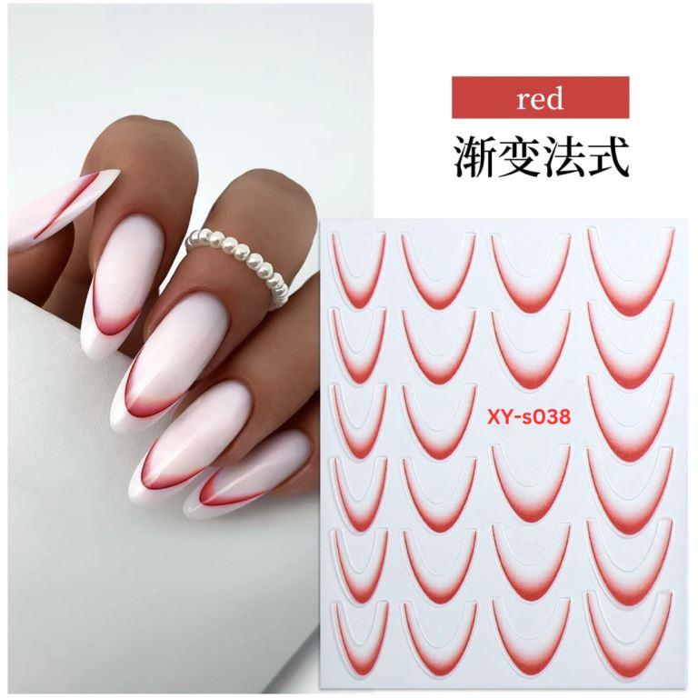 French Line Nail Stickers Gradient Colorful French Tip Nail Decal 3D Self-Adhesive Nail Art Stickers French Tip Nail Guides Design