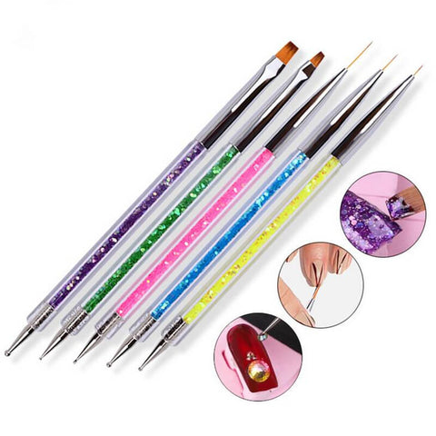 Nail Art Brushes, 5Pcs Double Ended Brush & Dotting Tool Kit, Including Nail Liner Brush and Nail Dotting Pens for Nail Art Nail Salon