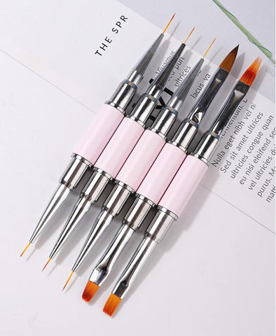 Professional Fine Nail Art Brushes set-5PCS Double-Ended Nail Design Brushes with Nail Polish Brush/Ombre Nail Brush/Nail Liner Brush/French Nail Brush/Nail Brush