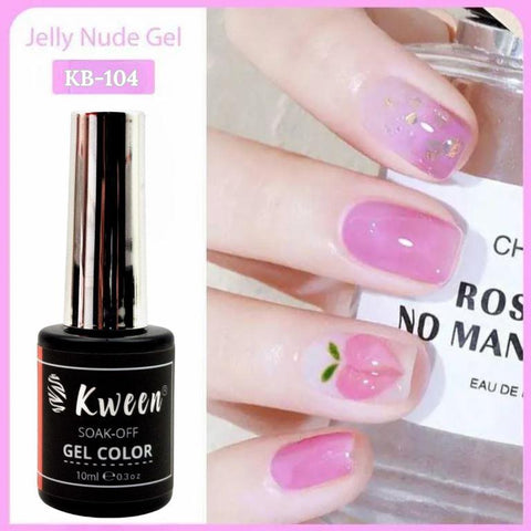 KWEEN 10ML Jelly Translucent Pink Glassy Nail Gel Polish UV LED Soak Off Nail Color
