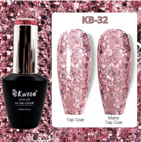 KWEEN Rose Pink Sparkle Glitter Nail Gel Polish Colorful Gel Laser Glitter Sequins Effect Nail Art DIY Gel Polish For Manicure