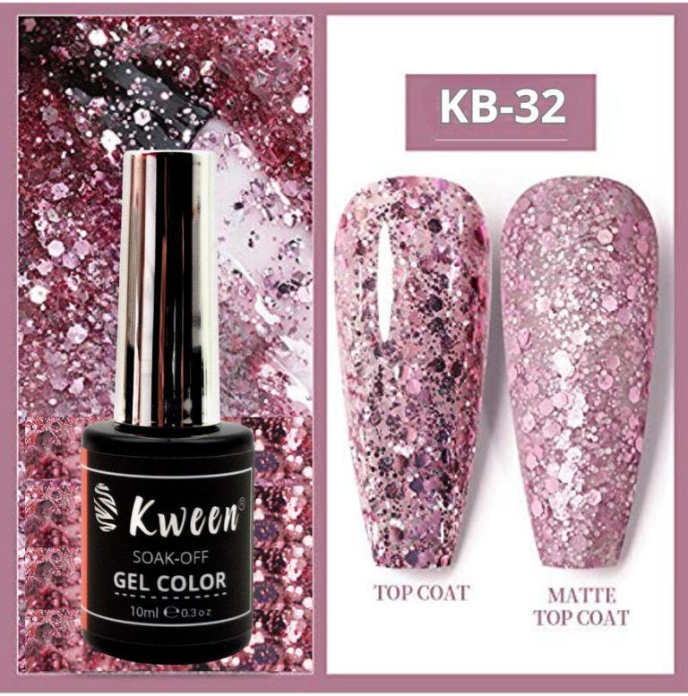 KWEEN Rose Pink Sparkle Glitter Nail Gel Polish Colorful Gel Laser Glitter Sequins Effect Nail Art DIY Gel Polish For Manicure