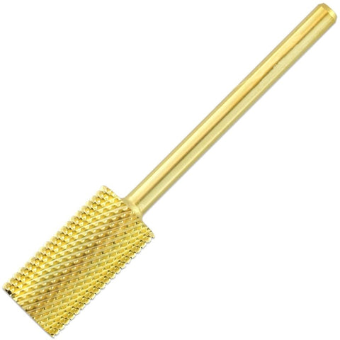 3/32" Shank Size - Flat Top Large Barrel Gold Carbide Medium Grit - Nail Drill Bit for e-File Nail Drills