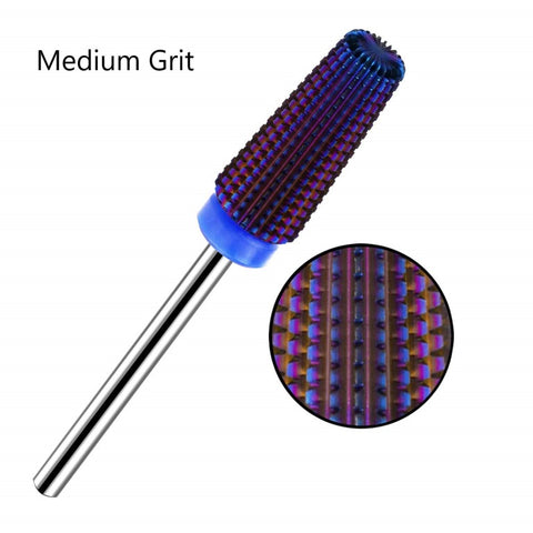 5 in 1 Multi-function Tapered Shape Straight Cut Nail Drill Bit, Use for Both Left and Right Hand, Professional Carbide Tungsten Steel Bits for Remove Acrylic Nail Gel Fast (Middle, Purple)