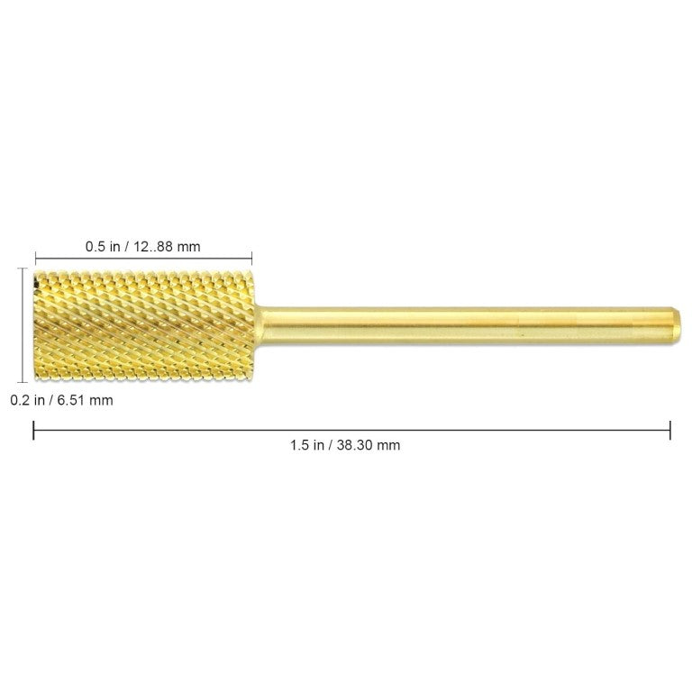 3/32" Shank Size - Flat Top Large Barrel Gold Carbide Medium Grit - Nail Drill Bit for e-File Nail Drills